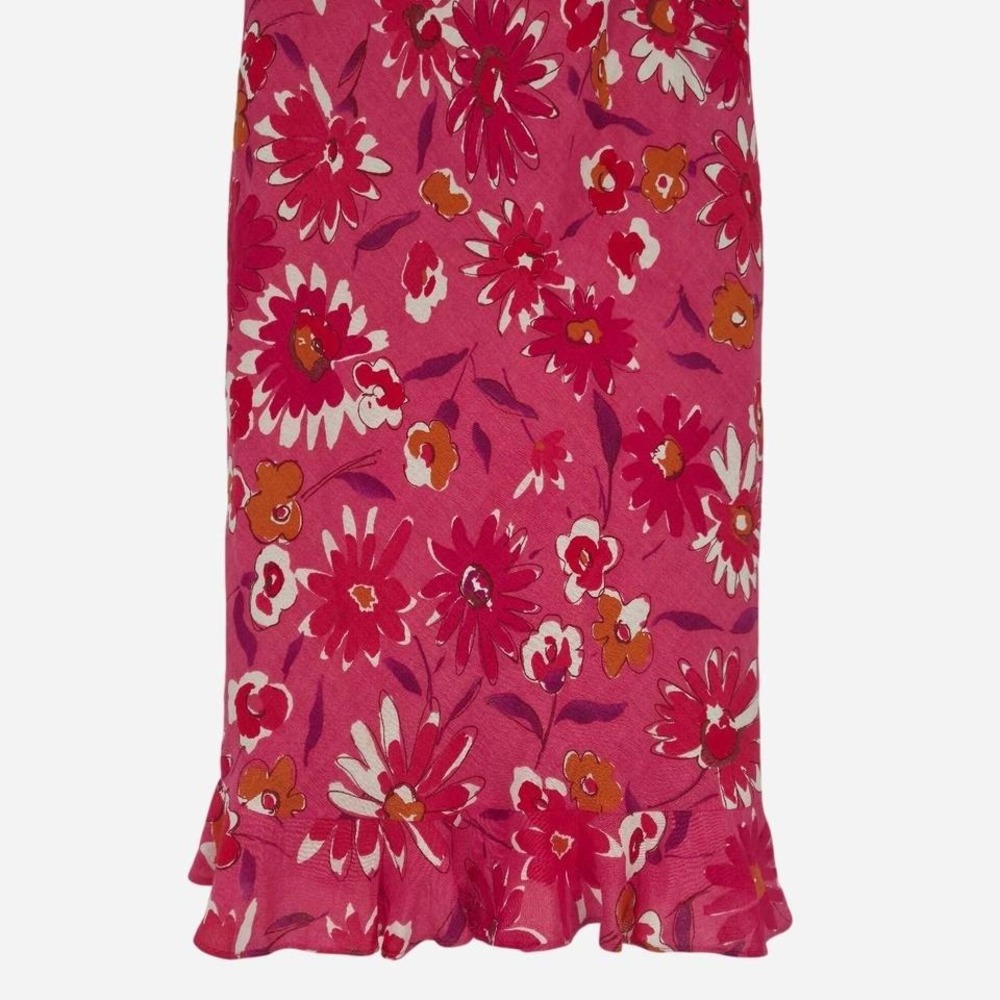 VTG Evan Picone Y2K linen pink floral Ruffle flounce hem midi dress Size 8 - Picture 2 of 7